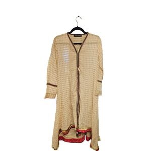 Bonanza Satrangi Beige Geometric Kurta Tunic Gold Trim Longline komoto Size 10